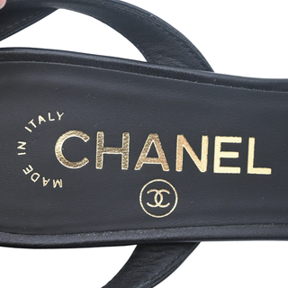 CHANEL | Black Leather Cap Toe CC Strappy Pumps