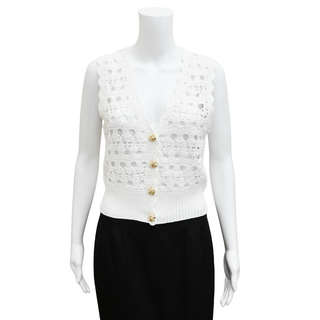 GANNI | Metallic White Crocket Knit Vest