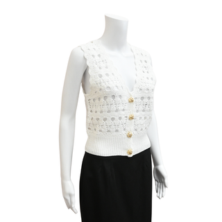 GANNI | Metallic White Crocket Knit Vest