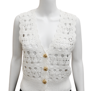 GANNI | Metallic White Crocket Knit Vest