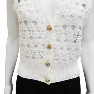 GANNI | Metallic White Crocket Knit Vest