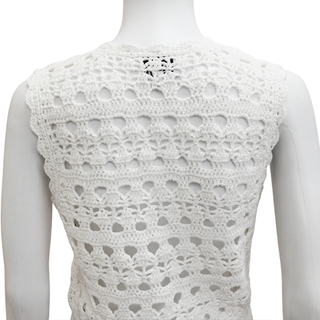 GANNI | Metallic White Crocket Knit Vest