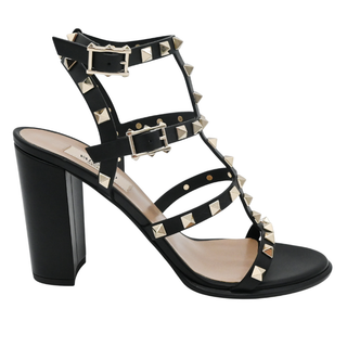 VALENTINO GARAVANI | Black Leather Rockstud Caged Heels