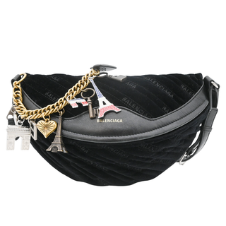 BALENCIAGA | Black Charms Souvenir Velvet Belt Bag