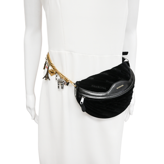 BALENCIAGA | Black Charms Souvenir Velvet Belt Bag