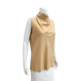 THE ROW | Dark Beige Silk Sleeveless Blouse