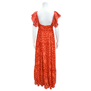 BADGLEY MISCHKA | Red Orange Eyelet Lace Dress