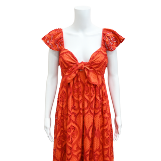 BADGLEY MISCHKA | Red Orange Eyelet Lace Dress