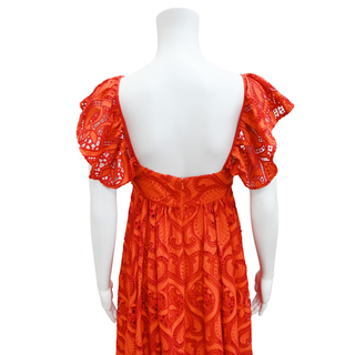 BADGLEY MISCHKA | Red Orange Eyelet Lace Dress