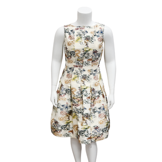 OSCAR DE LA RENTA | Ivory Multicolor Printed Sleeveless Dress