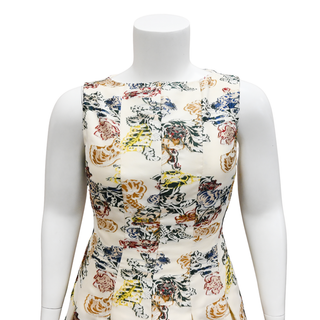 OSCAR DE LA RENTA | Ivory Multicolor Printed Sleeveless Dress