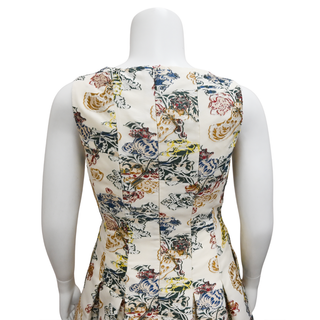 OSCAR DE LA RENTA | Ivory Multicolor Printed Sleeveless Dress