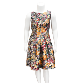 OSCAR DE LA RENTA | Green Multicolor Printed Sleeveless Dress
