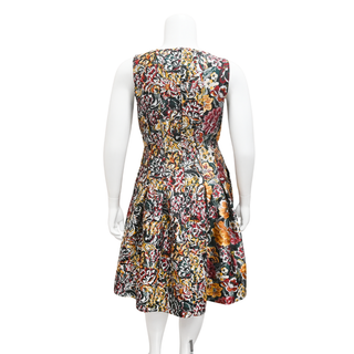 OSCAR DE LA RENTA | Green Multicolor Printed Sleeveless Dress