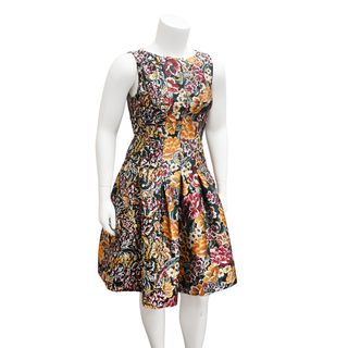 OSCAR DE LA RENTA | Green Multicolor Printed Sleeveless Dress