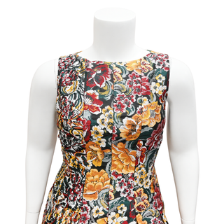 OSCAR DE LA RENTA | Green Multicolor Printed Sleeveless Dress