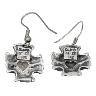 Two-Tone Gold Heart Cross Drop Earrings