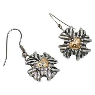 Two-Tone Gold Heart Cross Drop Earrings