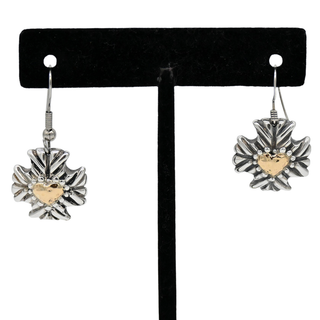 Two-Tone Gold Heart Cross Drop Earrings