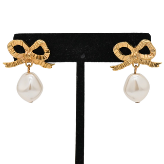 Khloe Bow Pearl Drop Earrings