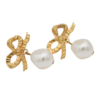Khloe Bow Pearl Drop Earrings