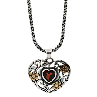 Floral Garnet Heart Pendant Necklace