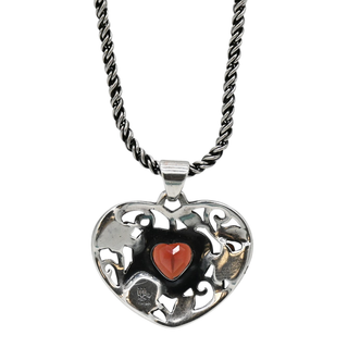 Floral Garnet Heart Pendant Necklace