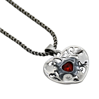 Floral Garnet Heart Pendant Necklace