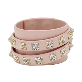 VALENTINO GARAVANI | Light Pink Rockstud Leather Wrap Bracelet