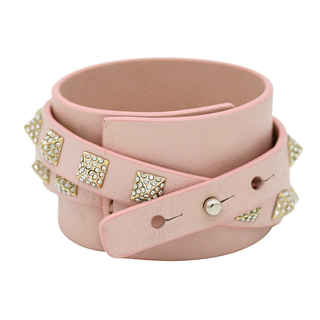 Light Pink Rockstud Leather Wrap Bracelet