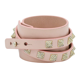 Light Pink Rockstud Leather Wrap Bracelet