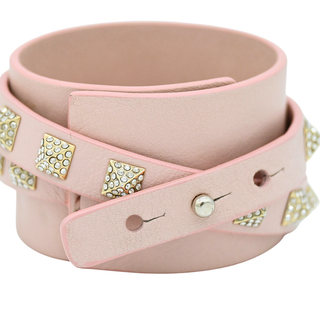 Light Pink Rockstud Leather Wrap Bracelet