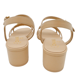 Dark Beige Leather CC Caged Block Heel Sandals