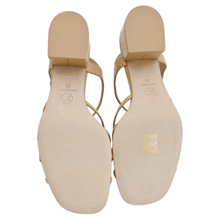 Dark Beige Leather CC Caged Block Heel Sandals