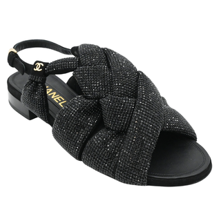 Black Rhinestone Braided Sandals