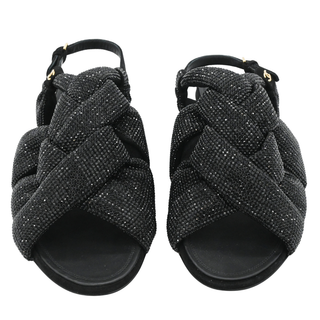 Black Rhinestone Braided Sandals