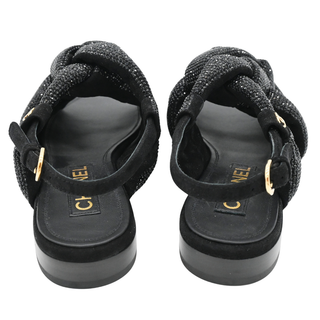 Black Rhinestone Braided Sandals