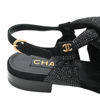 Black Rhinestone Braided Sandals