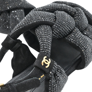 Black Rhinestone Braided Sandals