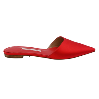 Red Satin Pointed-Toe Mule Flats