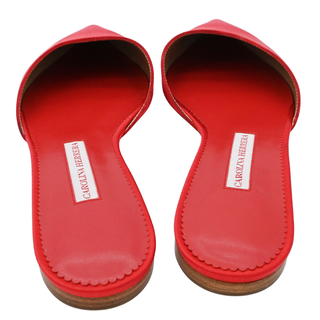 Red Satin Pointed-Toe Mule Flats