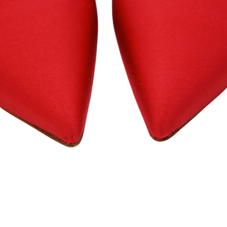Red Satin Pointed-Toe Mule Flats