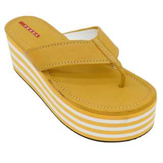 Yellow Leather Platform Thong Sandals
