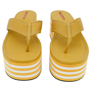 Yellow Leather Platform Thong Sandals