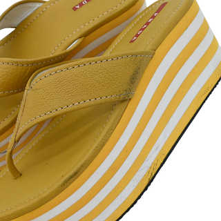 Yellow Leather Platform Thong Sandals
