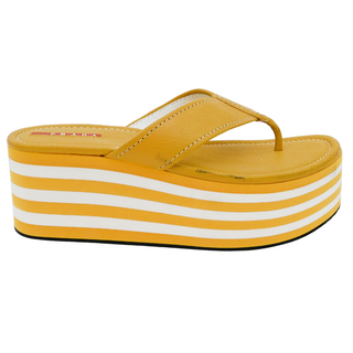 Yellow Leather Platform Thong Sandals