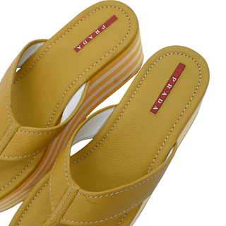 Yellow Leather Platform Thong Sandals