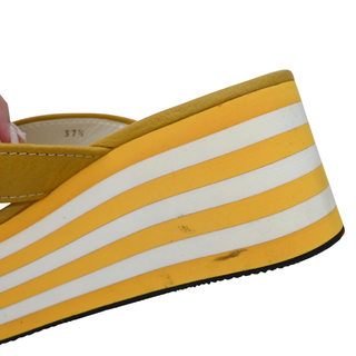 Yellow Leather Platform Thong Sandals