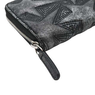 Metallic Leather Star Zip Around Wallet