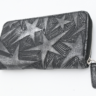 Metallic Leather Star Zip Around Wallet